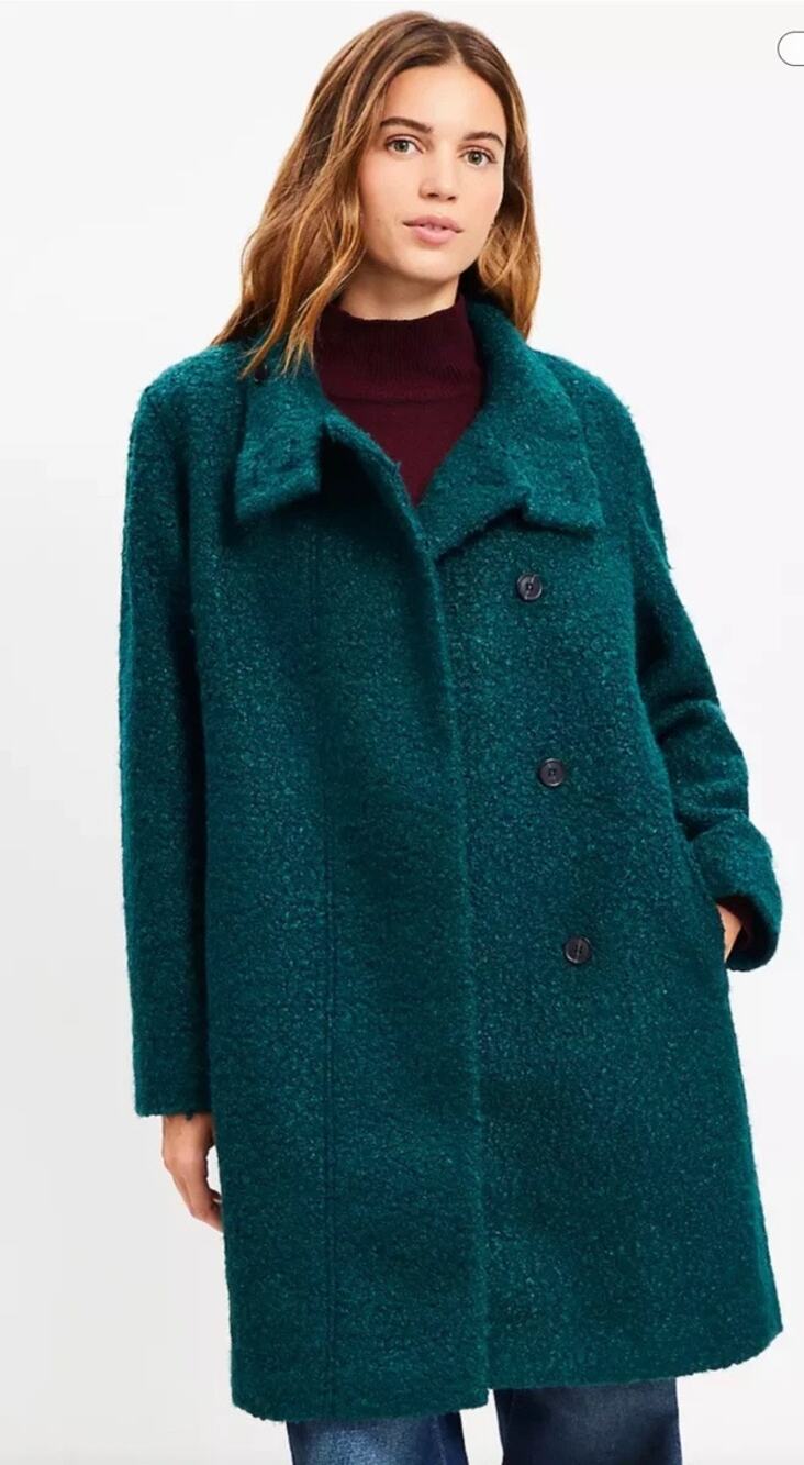 LOFT Green Boulce Coat Womens XL Textured Winter Long Jacket Funnel Neck NWT